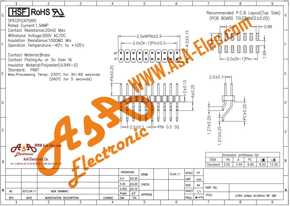 پین هدر 40*2 نری اتصال سطحی 2.00 میلیمتر SMD